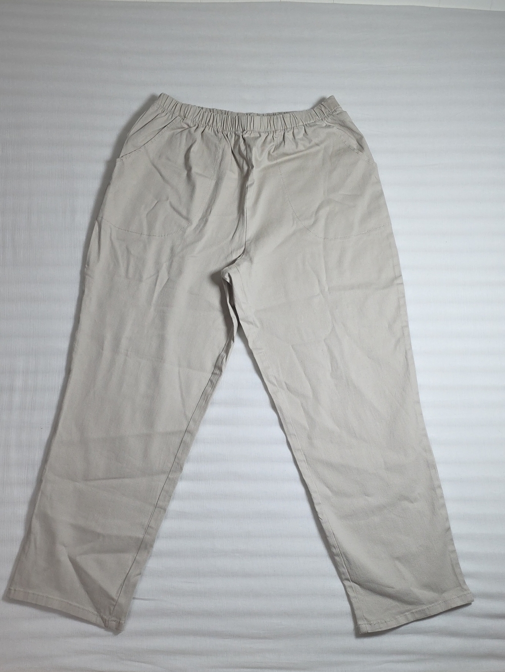 0868 Denim&Co Light Beige Elastic-Waist Chinos; M/P